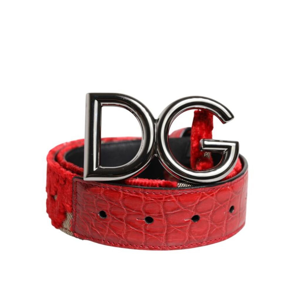 Dolce & Gabbana Red Viscose Silver DG Logo Metal Buckle Women's Belt